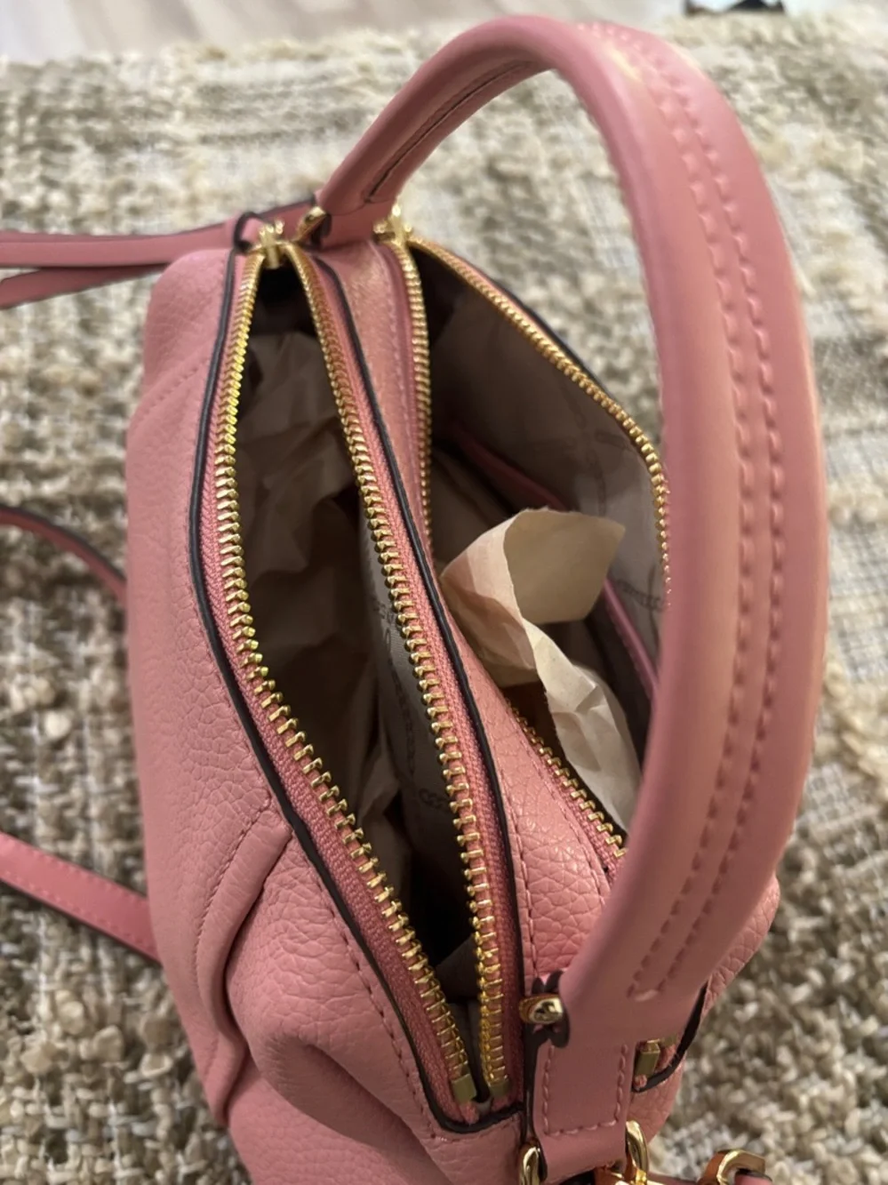 Michael Kors Sia Small‎ Double-Zip Crossbody Blush Pink Leather Bag